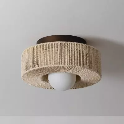 Lavan Rustic Hemp Rope Round Flush Mount Ceiling Light