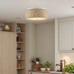 Miche Rustic Raffia Round Led Flush Mount Ceiling Light