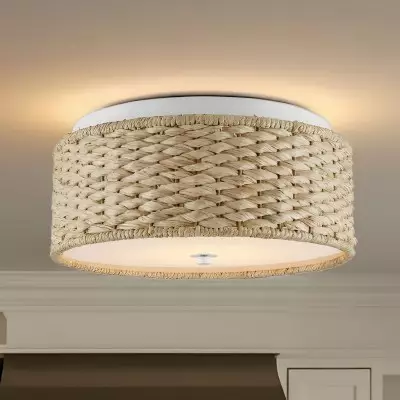 Miche Rustic Raffia Round Led Flush Mount Ceiling Light