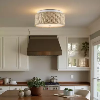 Miche Rustic Raffia Round Led Flush Mount Ceiling Light