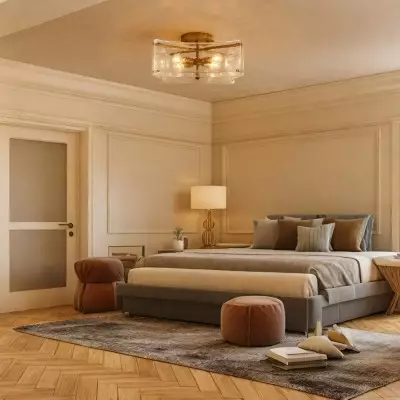 Luke Luxury 4-Light Textured Cast Glass Flush Mount Ceiling Light Luke Luxury 4-Light Textured Cast Glass Flush Mount Ceiling Light