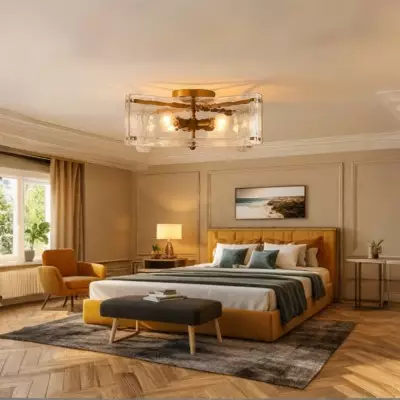 Luke Luxury 4-Light Textured Cast Glass Flush Mount Ceiling Light Luke Luxury 4-Light Textured Cast Glass Flush Mount Ceiling Light