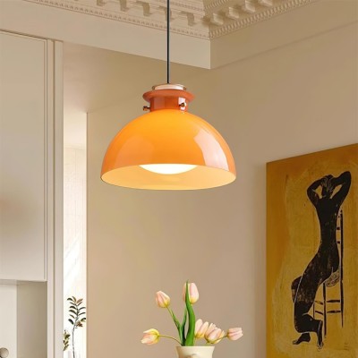 Beata Modern Orange Dome Glass Pendant Light Beata Modern Orange Dome Glass Pendant Light