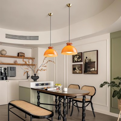 Beata Modern Orange Dome Glass Pendant Light Beata Modern Orange Dome Glass Pendant Light