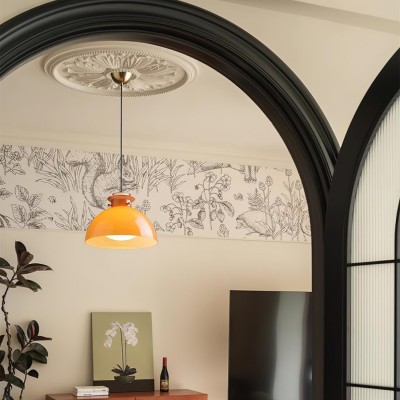 Beata Modern Orange Dome Glass Pendant Light Beata Modern Orange Dome Glass Pendant Light
