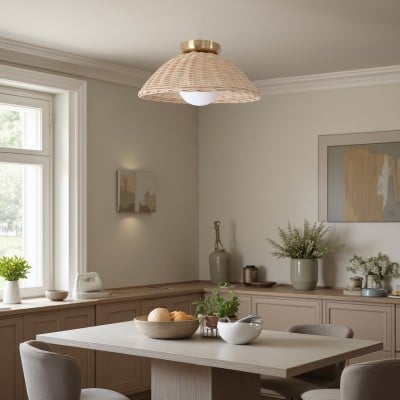 Allyson Farmhouse Rattan Flush Mount Ceiling Light