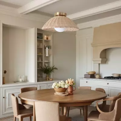 Allyson Farmhouse Rattan Flush Mount Ceiling Light