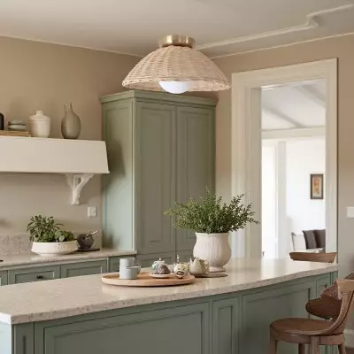 Allyson Farmhouse Rattan Flush Mount Ceiling Light