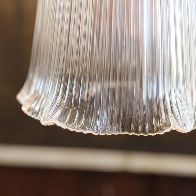 Gosling Vintage Brass Flower Ribbed Glass Pendant Light Gosling Vintage Brass Flower Ribbed Glass Pendant Light