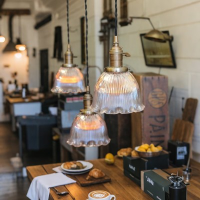 Gosling Vintage Brass Flower Ribbed Glass Pendant Light Gosling Vintage Brass Flower Ribbed Glass Pendant Light
