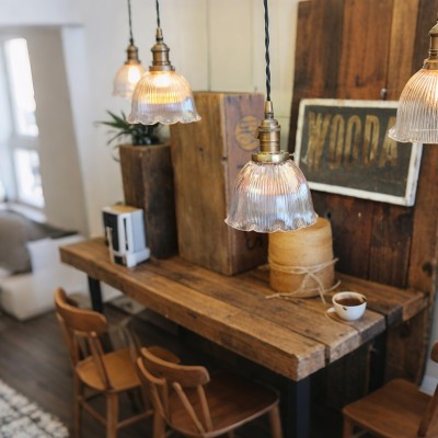 Gosling Vintage Brass Flower Ribbed Glass Pendant Light Gosling Vintage Brass Flower Ribbed Glass Pendant Light