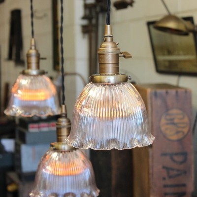 Gosling Vintage Brass Flower Ribbed Glass Pendant Light Gosling Vintage Brass Flower Ribbed Glass Pendant Light