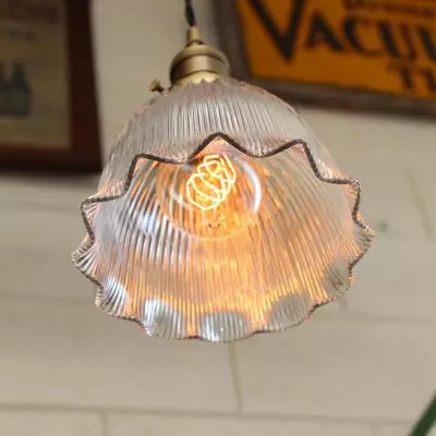 Gosling Vintage Brass Flower Ribbed Glass Pendant Light Gosling Vintage Brass Flower Ribbed Glass Pendant Light