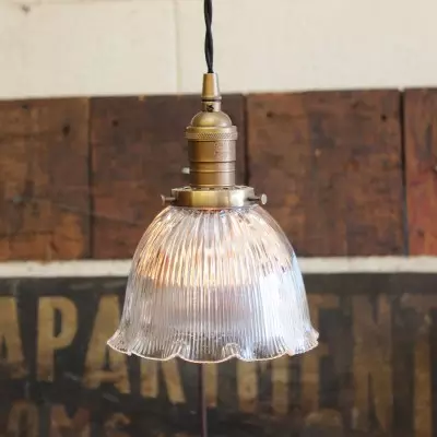 Gosling Vintage Brass Flower Ribbed Glass Pendant Light Gosling Vintage Brass Flower Ribbed Glass Pendant Light