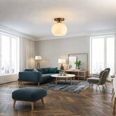 Pawson Minimalist Round Glass Brass Flush Mount Ceiling Light Pawson Minimalist Round Glass Brass Flush Mount Ceiling Light