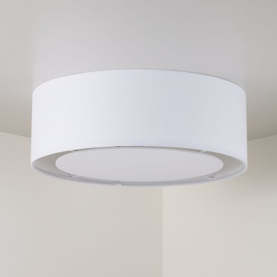 Haslam Wabi-Sabi White Linen Drum Shade Flush Mount Ceiling Light Haslam Wabi-Sabi White Linen Drum Shade Flush Mount Ceiling Light
