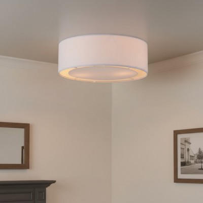 Haslam Wabi-Sabi White Linen Drum Shade Flush Mount Ceiling Light Haslam Wabi-Sabi White Linen Drum Shade Flush Mount Ceiling Light