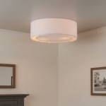 Haslam Wabi-Sabi White Linen Drum Shade Flush Mount Ceiling Light