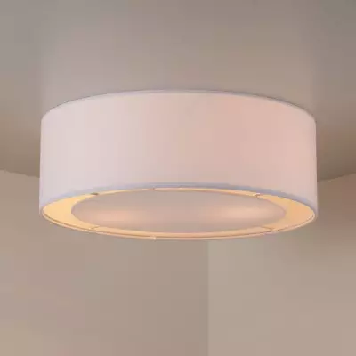 Haslam Wabi-Sabi White Linen Drum Shade Flush Mount Ceiling Light Haslam Wabi-Sabi White Linen Drum Shade Flush Mount Ceiling Light