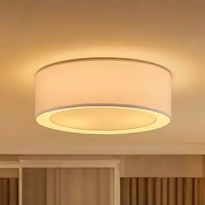 Haslam Wabi-Sabi White Linen Drum Shade Flush Mount Ceiling Light Haslam Wabi-Sabi White Linen Drum Shade Flush Mount Ceiling Light