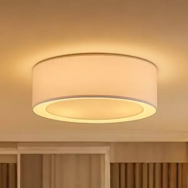 Haslam Wabi-Sabi White Linen Drum Shade Flush Mount Ceiling Light Haslam Wabi-Sabi White Linen Drum Shade Flush Mount Ceiling Light
