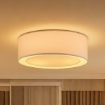 Haslam Wabi-Sabi White Linen Drum Shade Flush Mount Ceiling Light