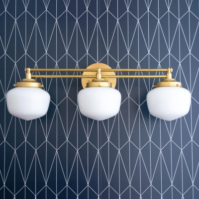 Lyssa 3 Lights Schoolhouse White Globes Vanity Wall Light Lyssa 3 Lights Schoolhouse White Globes Vanity Wall Light