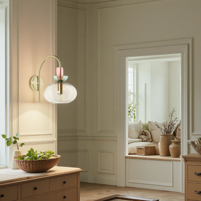 Oryn Globe Glass Brass Wall Light Oryn Globe Glass Brass Wall Light