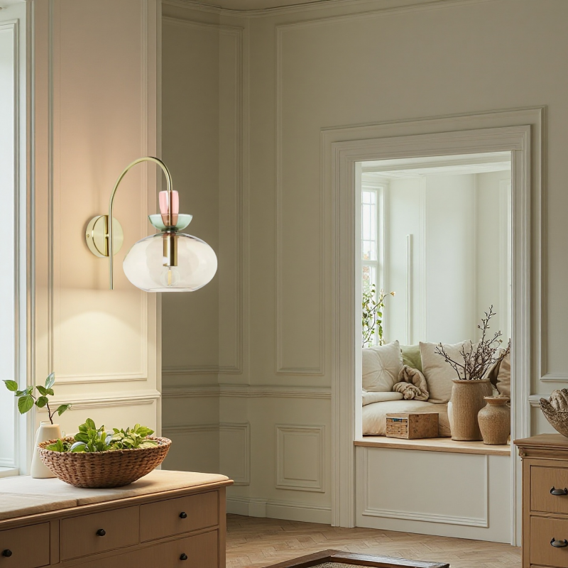 Oryn Globe Glass Brass Wall Light