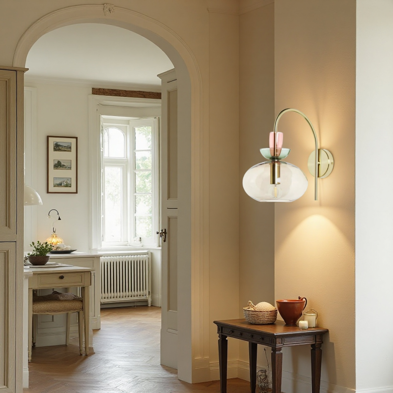 Oryn Globe Glass Brass Wall Light