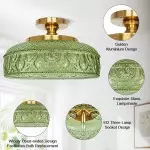 Santos Vintage Hand Carved Floral Clear Glass Semi Flush Mount Ceiling Light