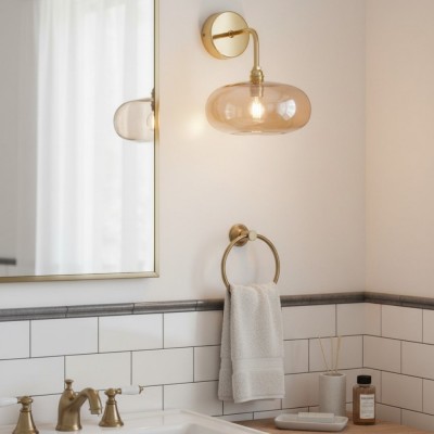 Guy Retro Round Blown Glass Gold Wall Light Guy Retro Round Blown Glass Gold Wall Light