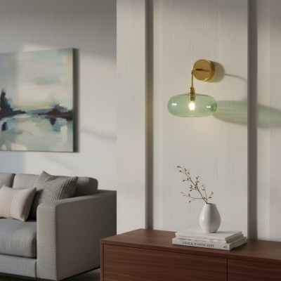 Guy Retro Round Blown Glass Gold Wall Light Guy Retro Round Blown Glass Gold Wall Light