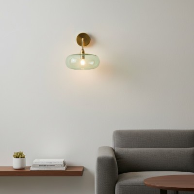 Guy Retro Round Blown Glass Gold Wall Light Guy Retro Round Blown Glass Gold Wall Light