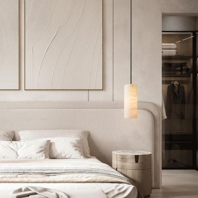 Modern Hand Carved Alabaster Cylinder Pendant Light Modern Hand Carved Alabaster Cylinder Pendant Light