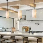 Modern Hand Carved Alabaster Cylinder Pendant Light