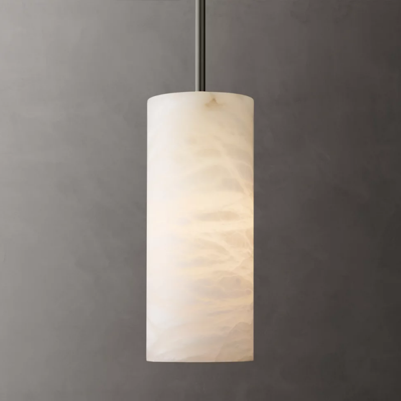 Modern Hand Carved Alabaster Cylinder Pendant Light