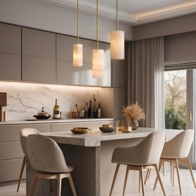 Modern Hand Carved Alabaster Cylinder Pendant Light Modern Hand Carved Alabaster Cylinder Pendant Light