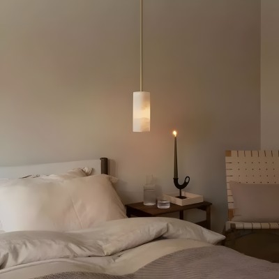 Modern Hand Carved Alabaster Cylinder Pendant Light Modern Hand Carved Alabaster Cylinder Pendant Light