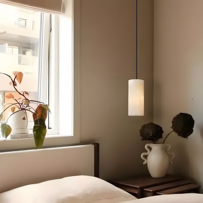 Modern Hand Carved Alabaster Cylinder Pendant Light Modern Hand Carved Alabaster Cylinder Pendant Light