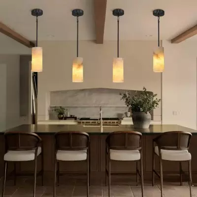 Modern Hand Carved Alabaster Cylinder Pendant Light Modern Hand Carved Alabaster Cylinder Pendant Light