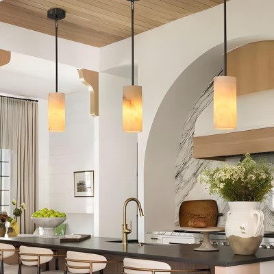 Modern Hand Carved Alabaster Cylinder Pendant Light Modern Hand Carved Alabaster Cylinder Pendant Light