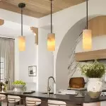 Modern Hand Carved Alabaster Cylinder Pendant Light