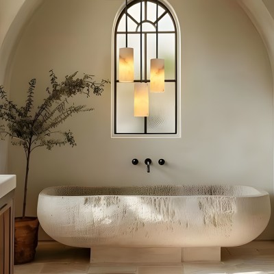 Modern Hand Carved Alabaster Cylinder Pendant Light Modern Hand Carved Alabaster Cylinder Pendant Light