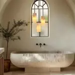 Modern Hand Carved Alabaster Cylinder Pendant Light