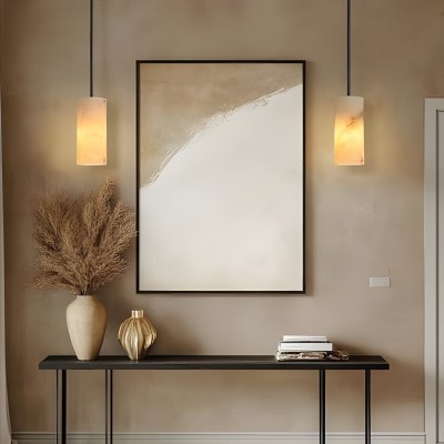 Modern Hand Carved Alabaster Cylinder Pendant Light Modern Hand Carved Alabaster Cylinder Pendant Light