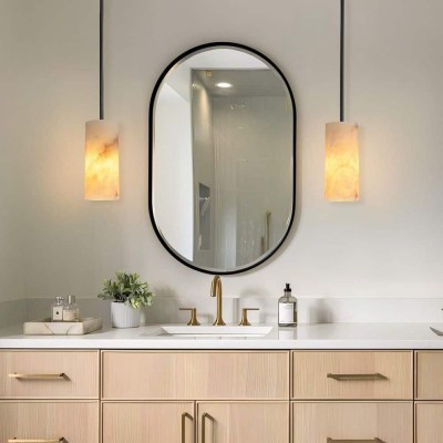 Modern Hand Carved Alabaster Cylinder Pendant Light Modern Hand Carved Alabaster Cylinder Pendant Light