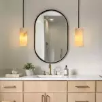 Modern Hand Carved Alabaster Cylinder Pendant Light