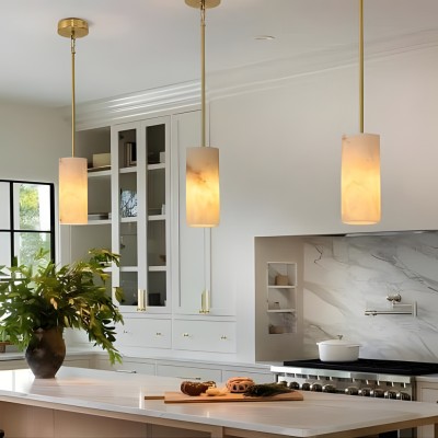 Modern Hand Carved Alabaster Cylinder Pendant Light Modern Hand Carved Alabaster Cylinder Pendant Light