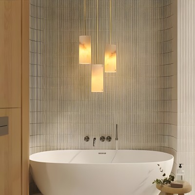 Modern Hand Carved Alabaster Cylinder Pendant Light Modern Hand Carved Alabaster Cylinder Pendant Light